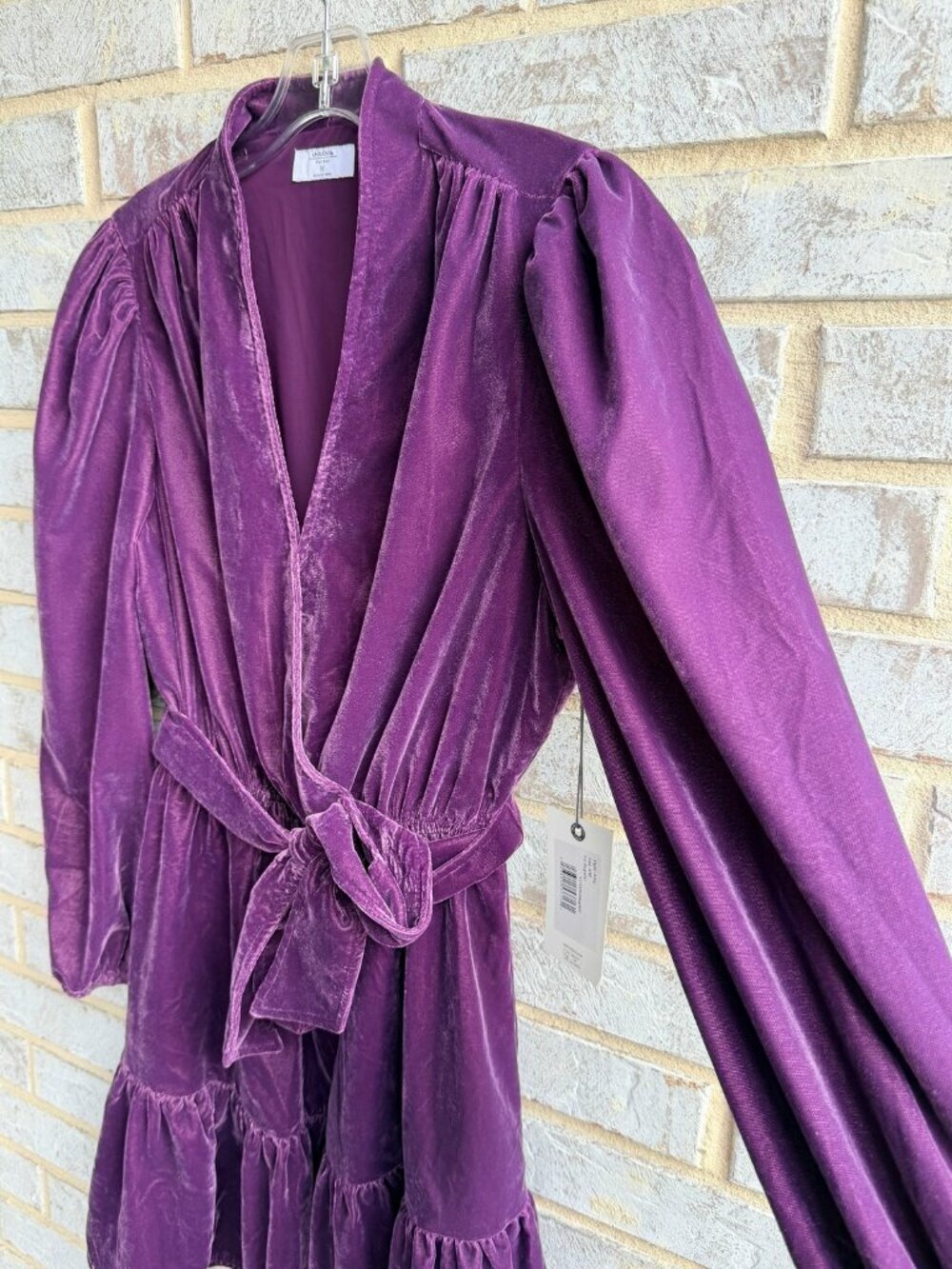 UNTUCKit Long Sleeve V-Neck Faux Wrap Belted Purple Velour Dress Women's Size M - Picture 8 of 11